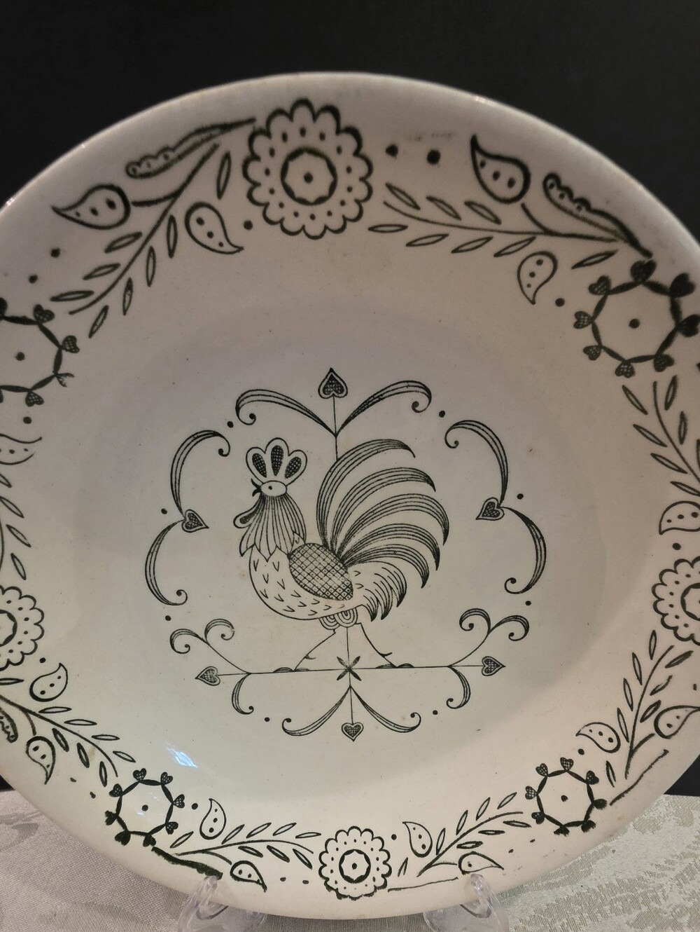 Scio Provincial 8" Salad Serving Bowl Green & White Rooster Weathervane Pattern